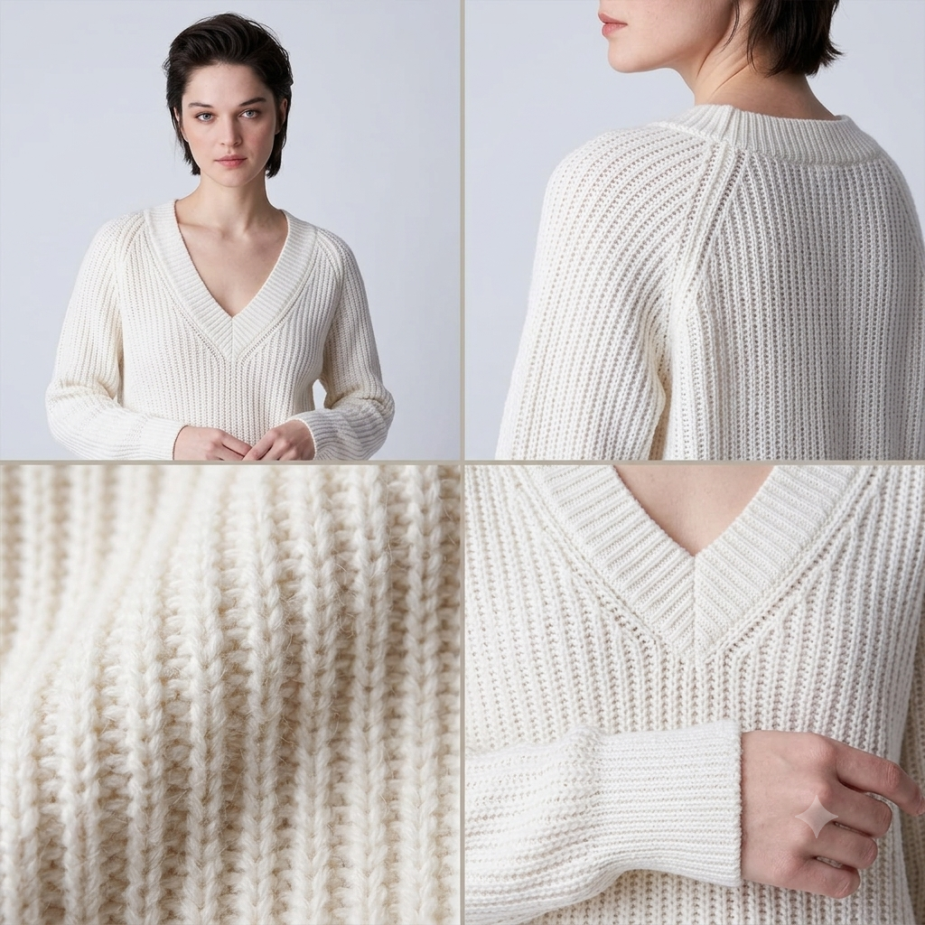 V-Neck Sweater Knitting Pattern – PDF Ribbed Pullover Pattern – 5 Sizes 34/36 to 50/52 – Fisherman's Rib V-Neck Jumper – Instant Download