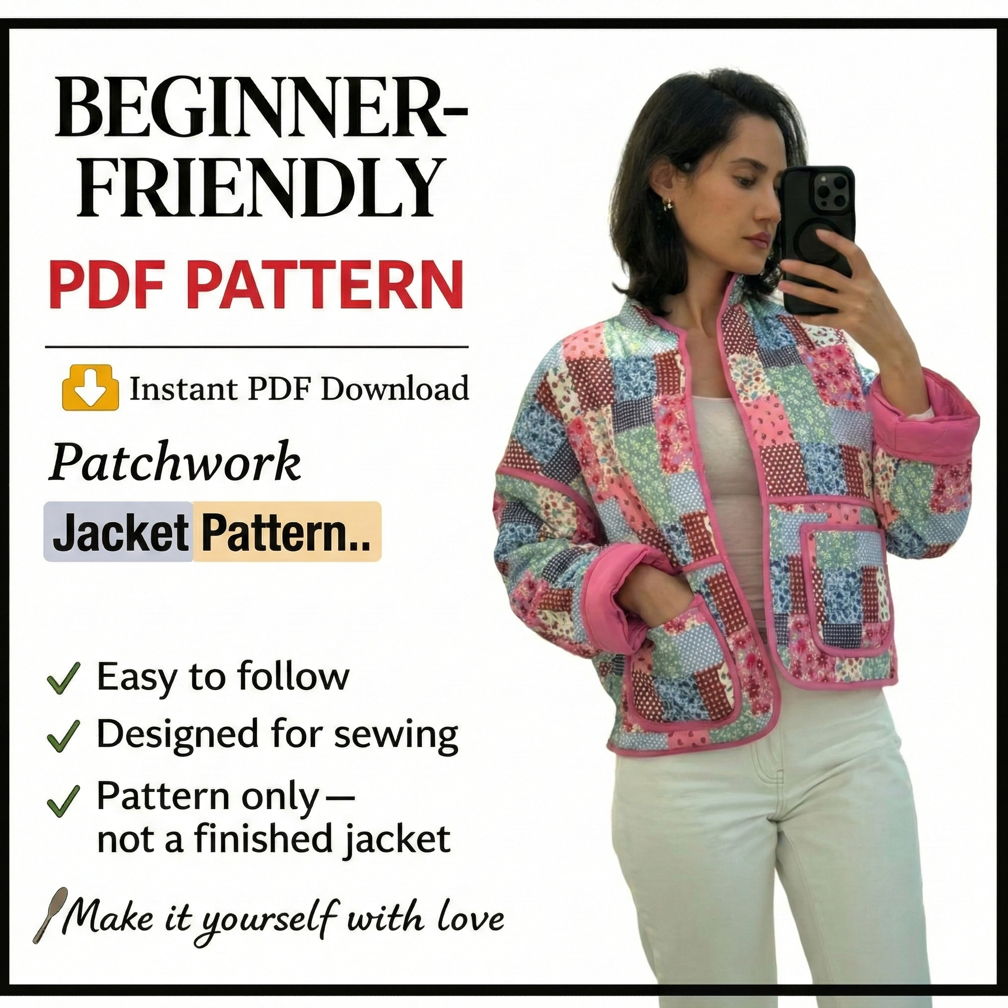 Quilted Jacket Beginner Sewing Pattern | Sizes XXS-5XL | Jacket Cardigan Pattern | INSTANT DOWNLOAD