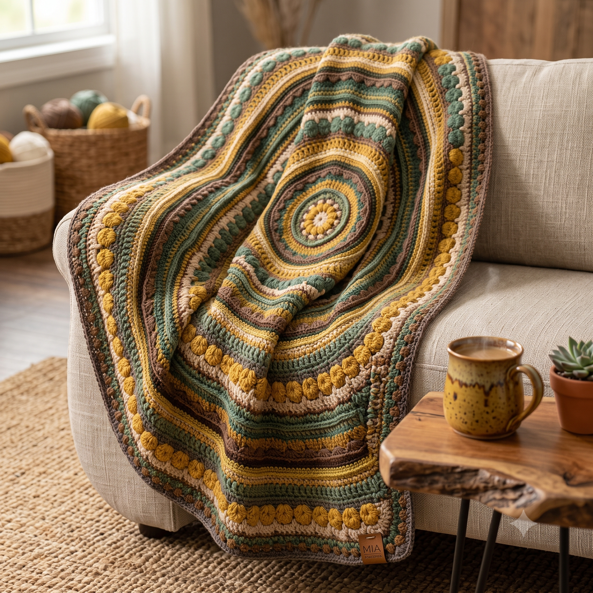 Mandala Crochet Blanket Pattern PDF, Circular Rug Crochet Pattern, Round Boho Throw, Textured Mandala Wall Hanging, Instant Download
