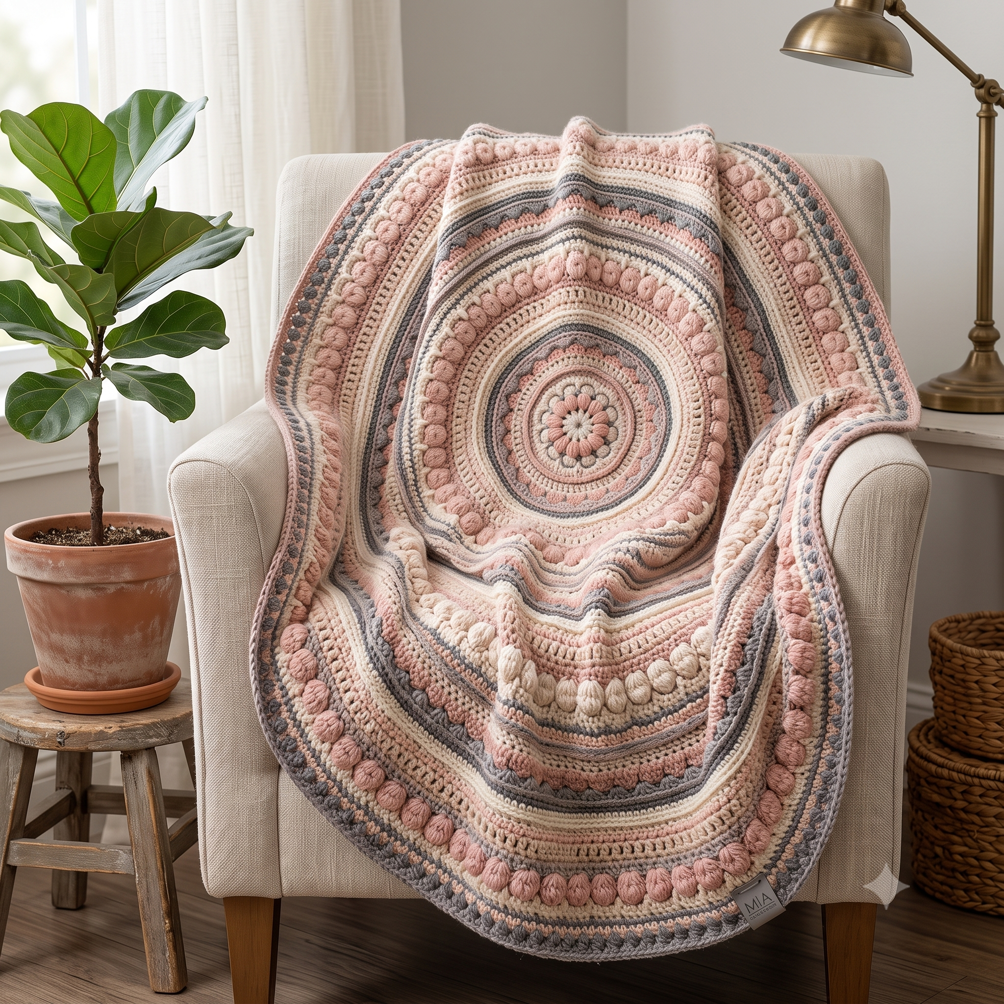 Mandala Crochet Blanket Pattern PDF, Circular Rug Crochet Pattern, Round Boho Throw, Textured Mandala Wall Hanging, Instant Download