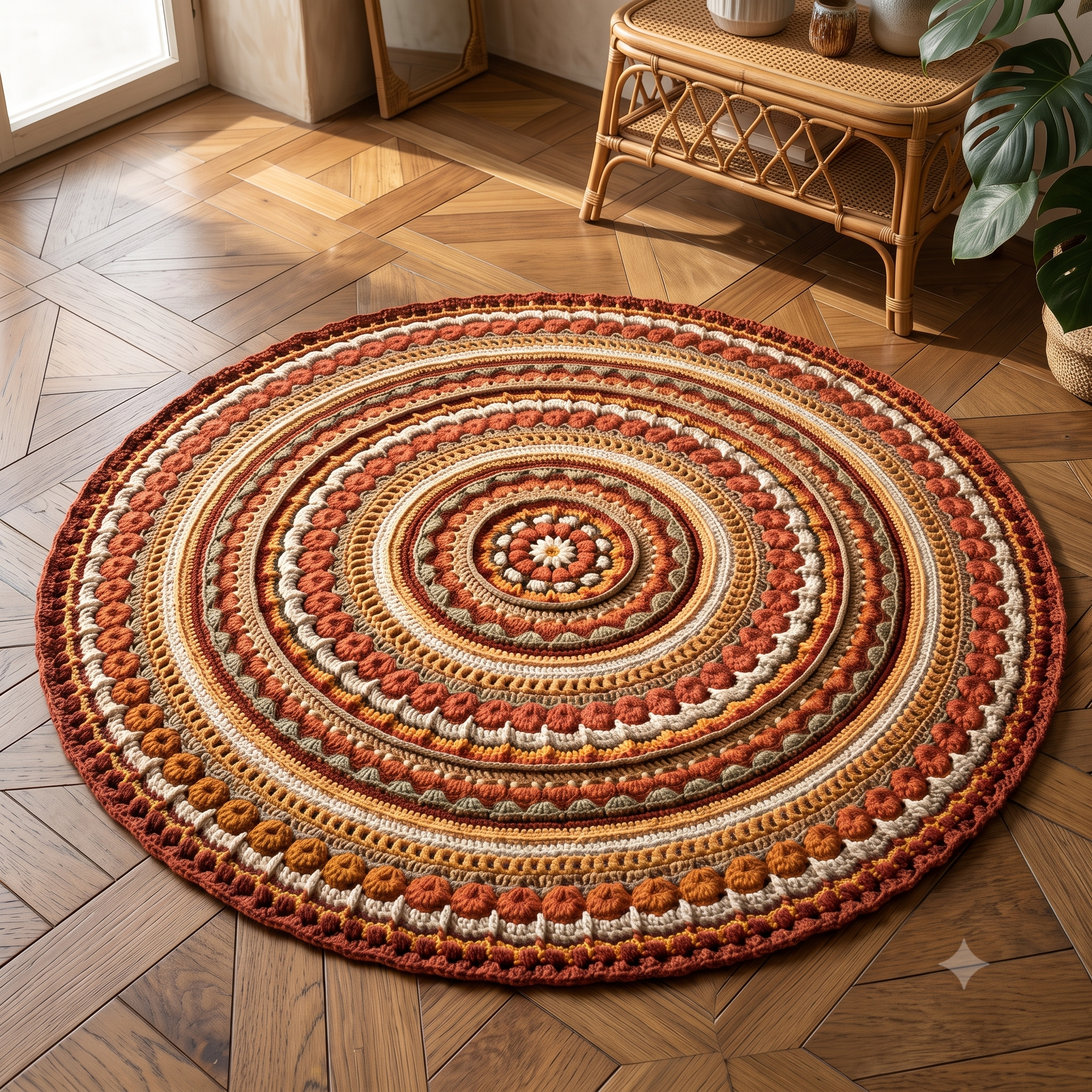 Mandala Crochet Blanket Pattern PDF, Circular Rug Crochet Pattern, Round Boho Throw, Textured Mandala Wall Hanging, Instant Download