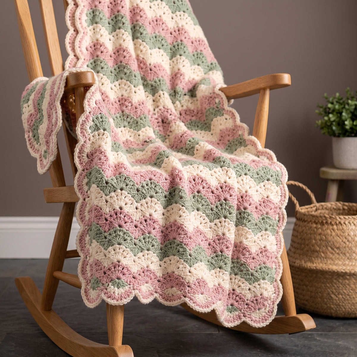 Shell Stitch Baby Blanket Crochet Pattern PDF, Easy Scalloped Throw