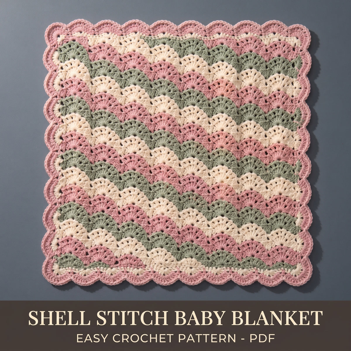 Shell Stitch Baby Blanket Crochet Pattern PDF, Easy Scalloped Throw