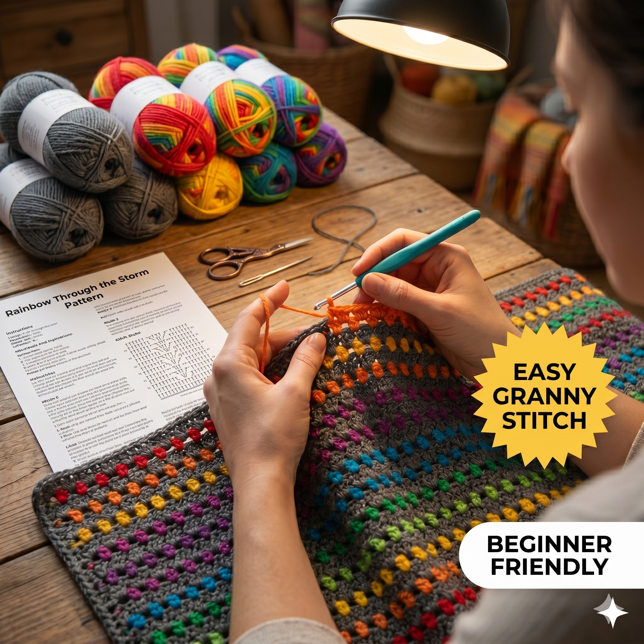 Rainbow Through the Storm Crochet Blanket Pattern (PDF digital download Written in English with UK crochet terms)