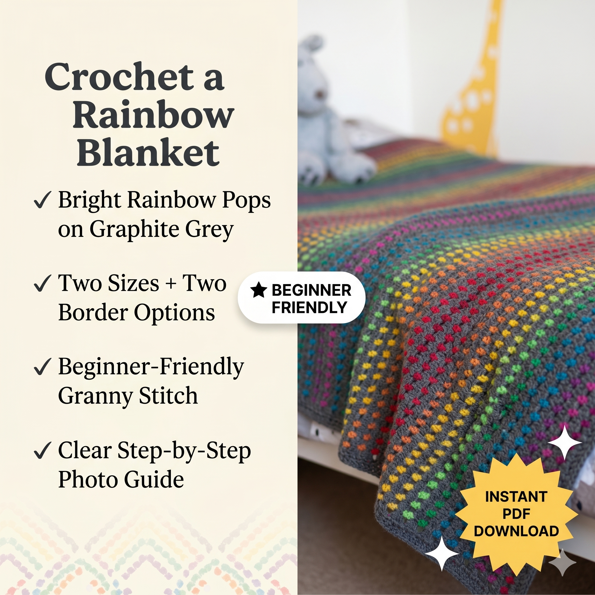 Rainbow Through the Storm Crochet Blanket Pattern (PDF digital download Written in English with UK crochet terms)