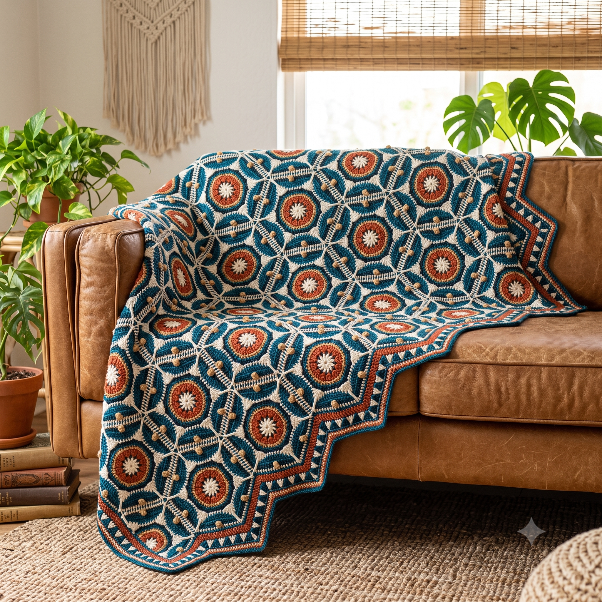 Sevilla Crochet Blanket Pattern PDF, Moorish Tile Inspired Throw, Colorful Medallion Blanket, UK & US Terms, Instant Download