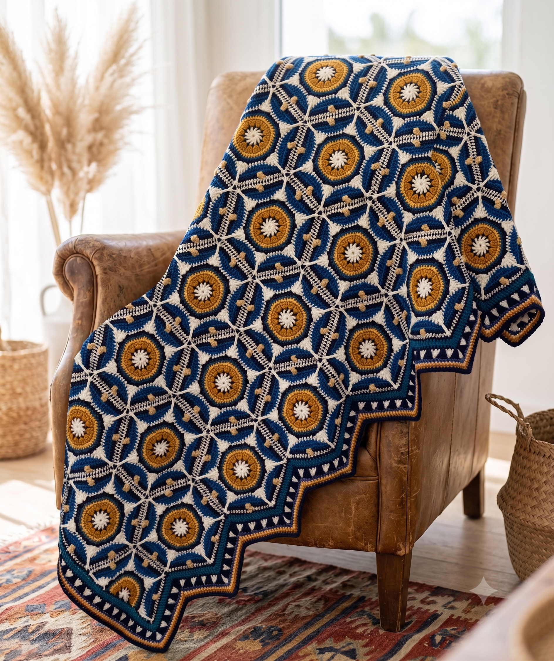 Sevilla Crochet Blanket Pattern PDF, Moorish Tile Inspired Throw, Colorful Medallion Blanket, UK & US Terms, Instant Download