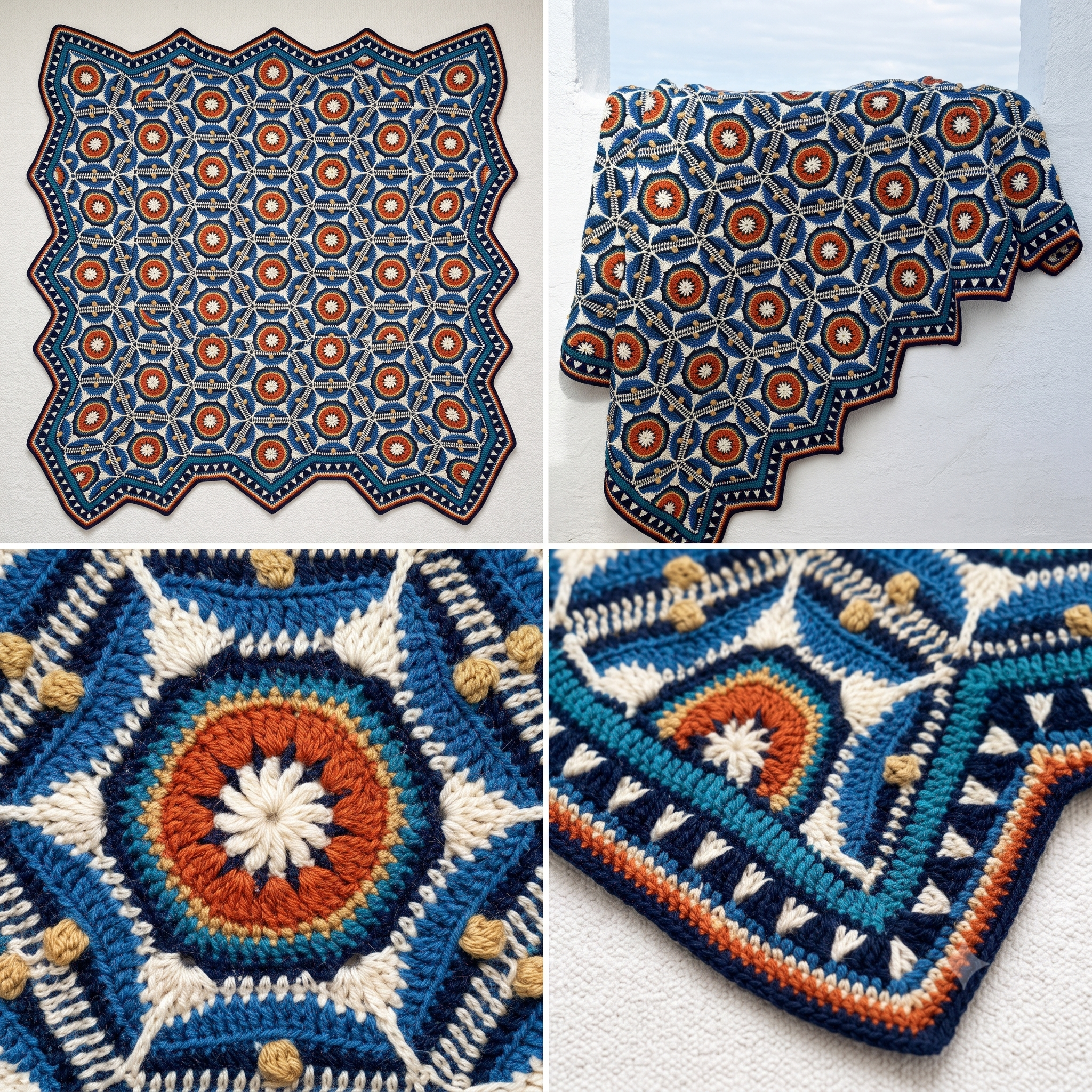 Sevilla Crochet Blanket Pattern PDF, Moorish Tile Inspired Throw, Colorful Medallion Blanket, UK & US Terms, Instant Download
